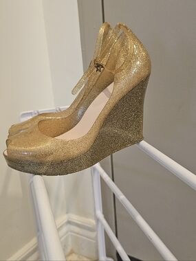 Bamboo Gold Glitter Wedge Heels